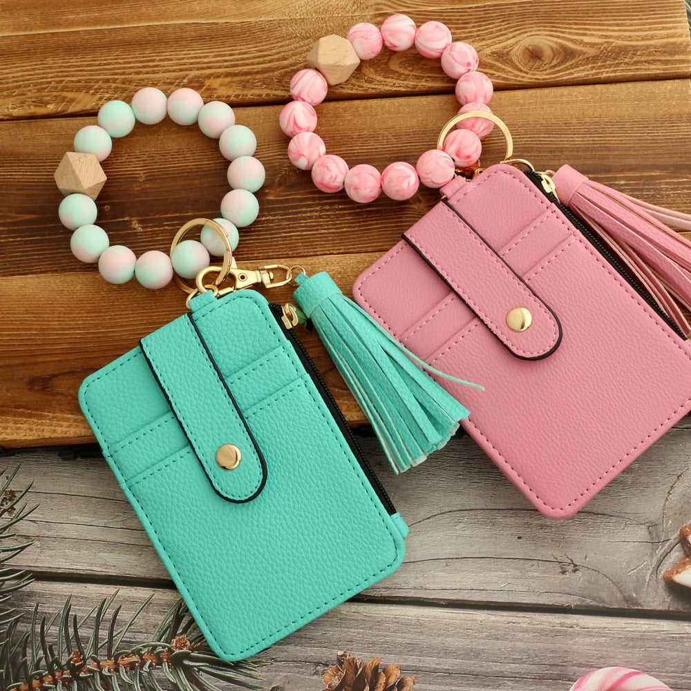 Boho Style Beaded & Tassel Wallet Keychain